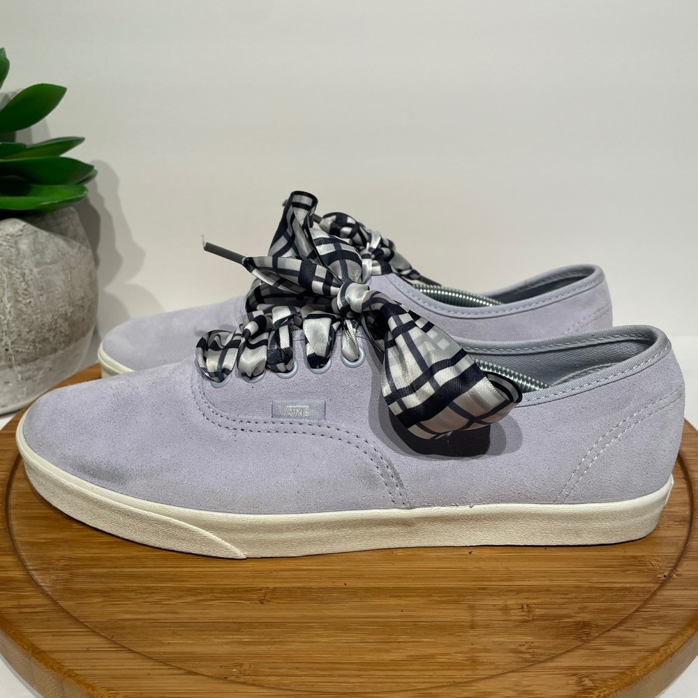 Vans Authentic Low Pro Lilac Suede Sneaker Women’s 10 Gingham Ribbon Skater Shoe